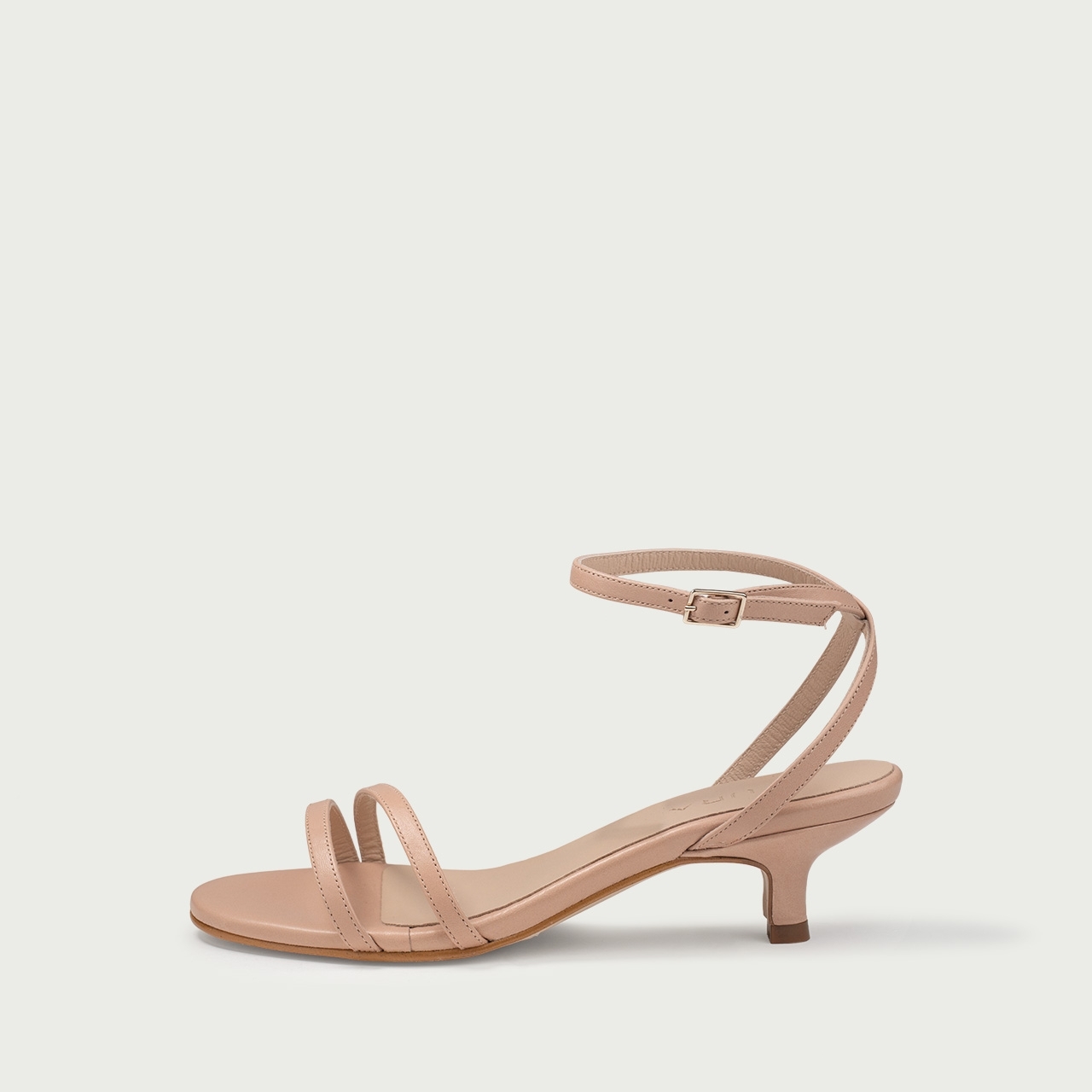 Sandale nude cu toc mic Brigitta din piele naturalǎ cu vârf rotund - Img 1