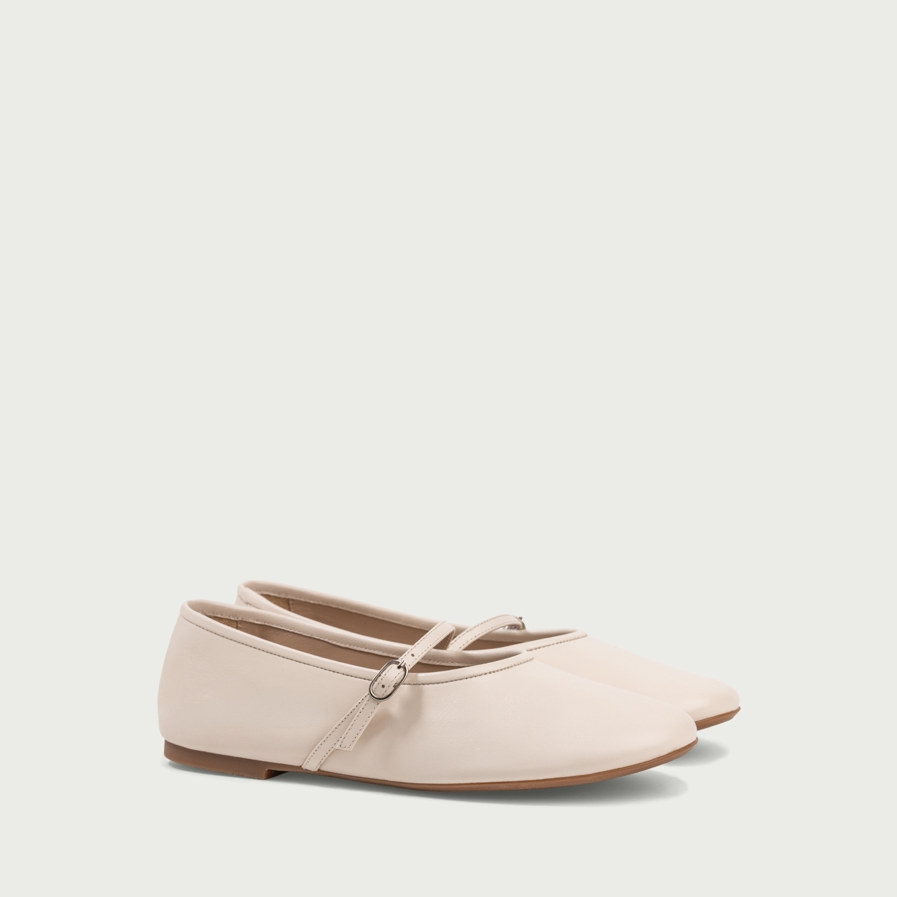 Balerini cu vârf rotund ivoire Noa din piele naturală - Img 2