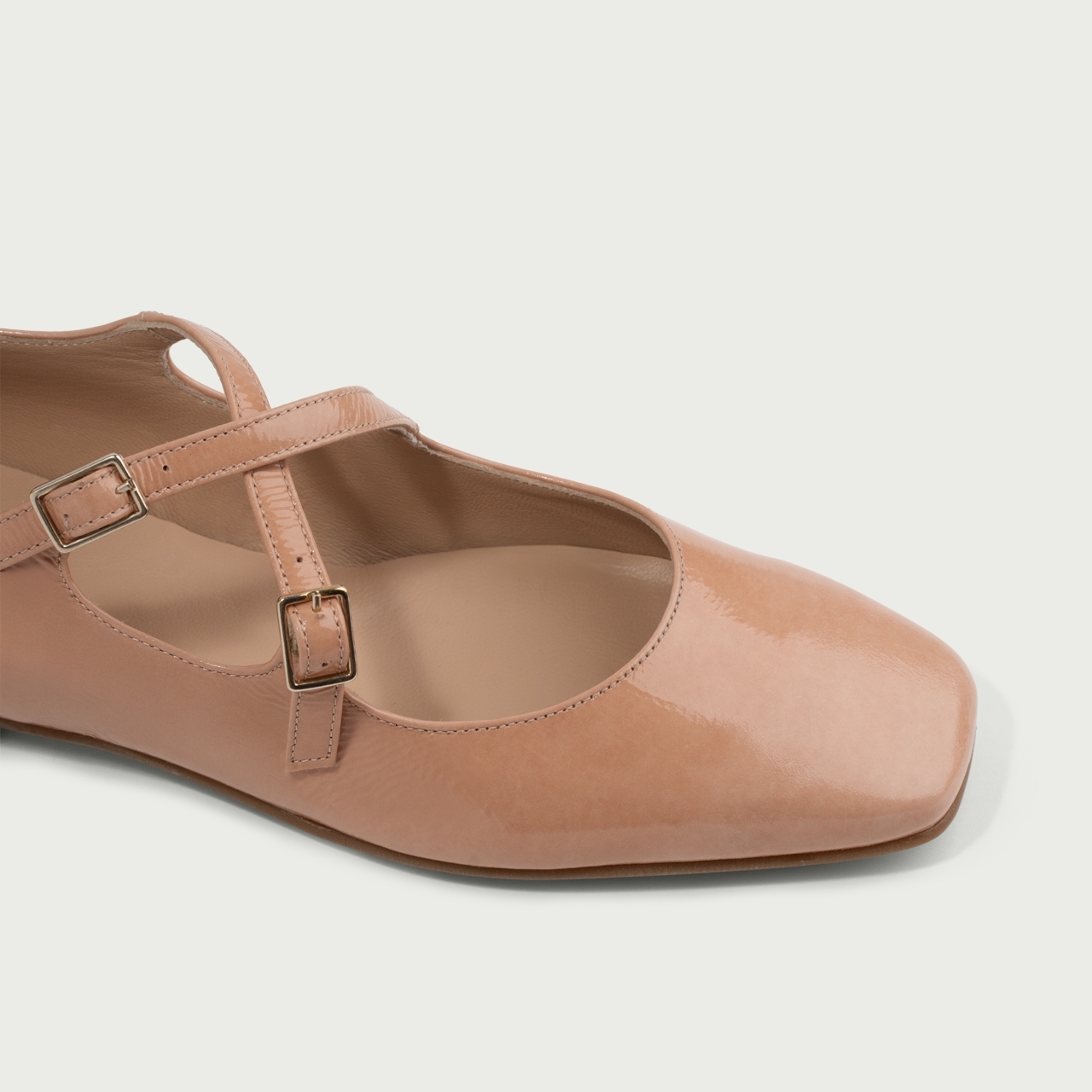 Balerini cu vârful pătrat rose Christinne din piele naturală lăcuită - Img 5