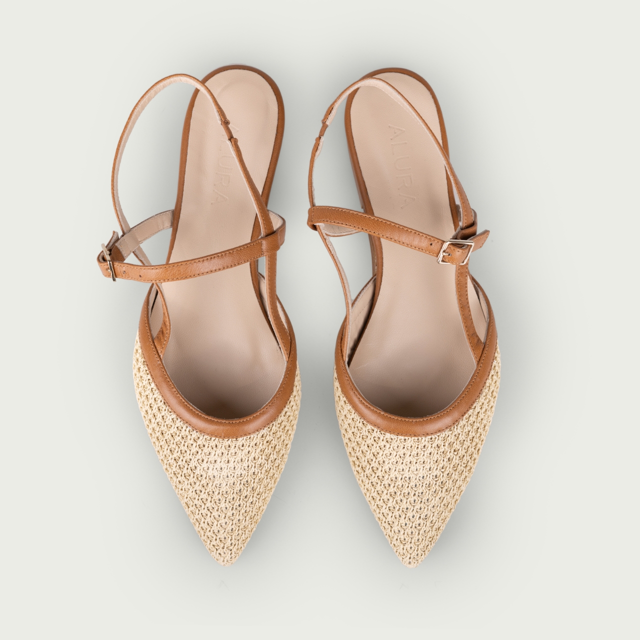 Balerini decupați camel cu vârf ascuțit Anka piele naturală și fibră textilă - Img 4