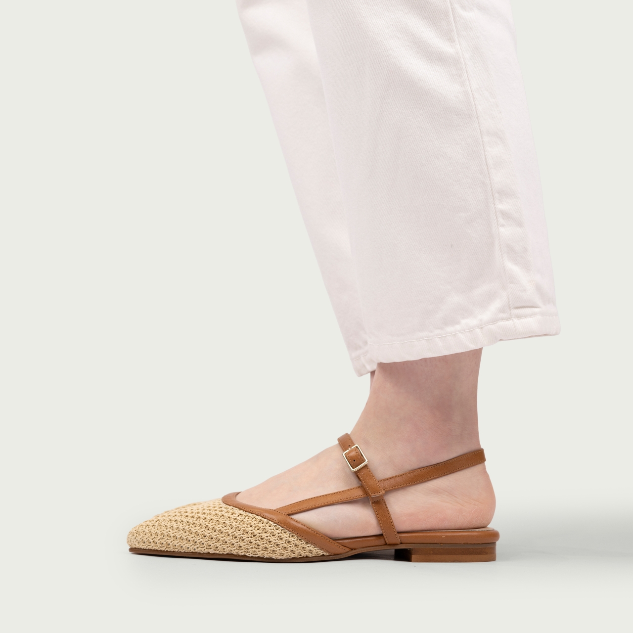 Balerini decupați camel cu vârf ascuțit Anka piele naturală și fibră textilă - Img 3