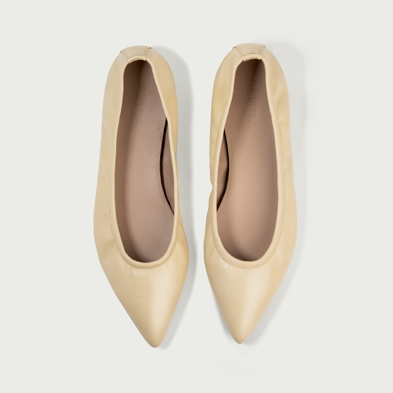 Balerini flexibili cu vârf ascuțit galben deschis Yuna din piele naturalǎ - Img 4