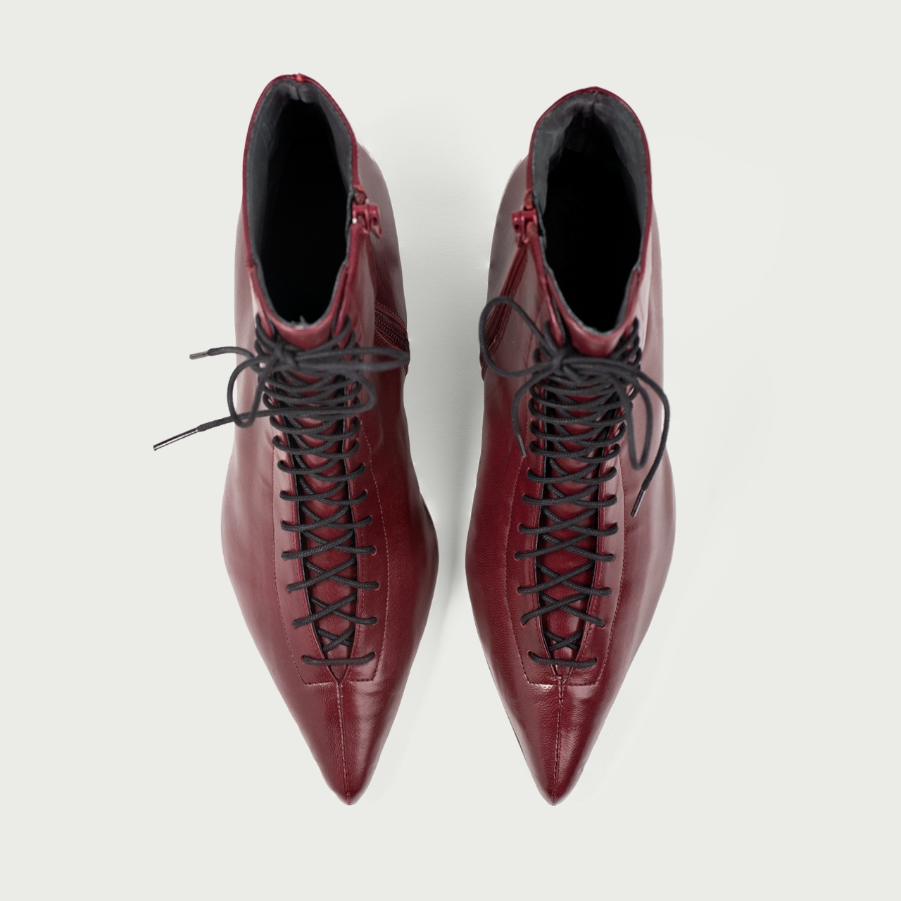Botine burgundy cu șiret și toc subțire Danica din piele naturală - Img 3