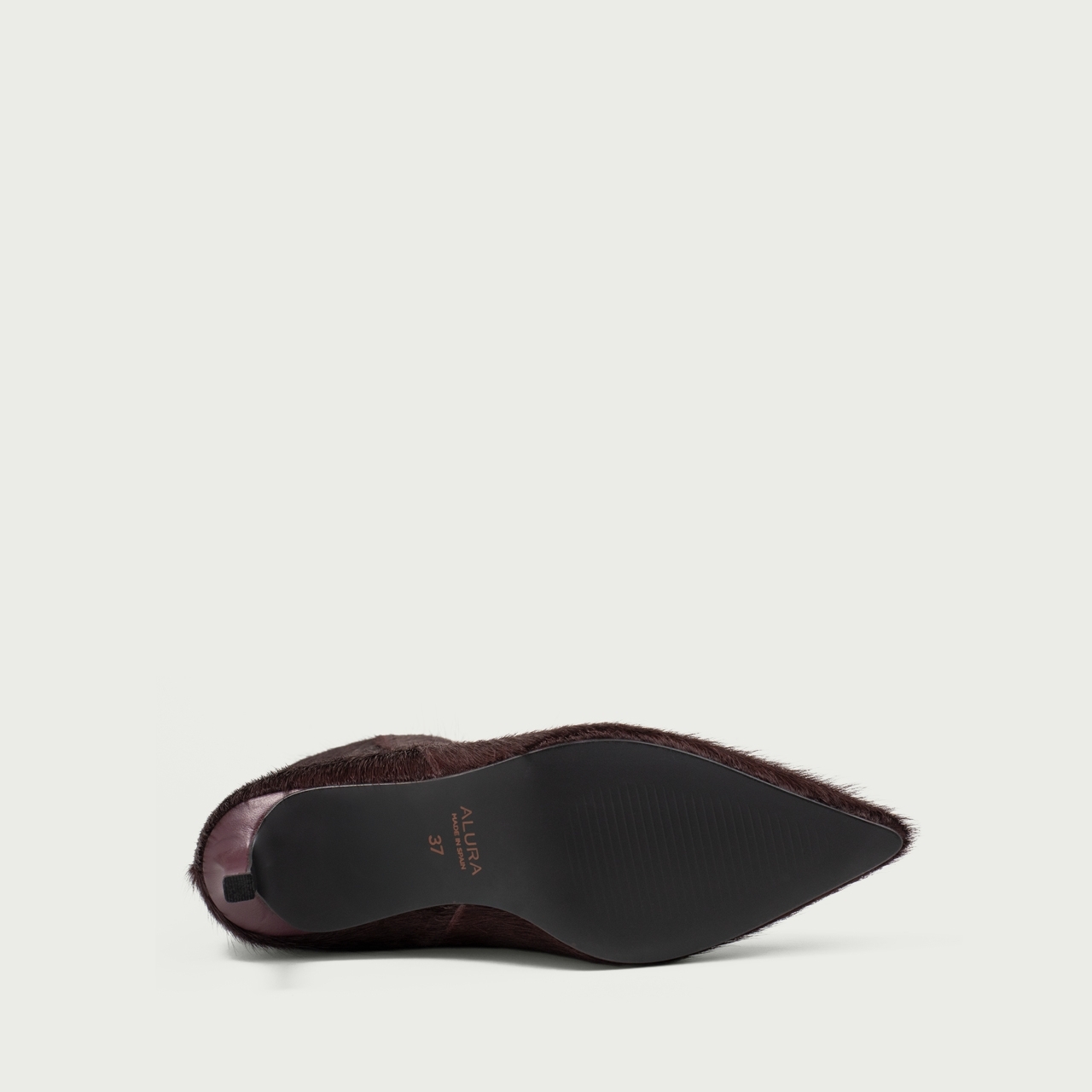 Botine burgundy cu toc subțire Alicia din piele naturală cu păr - Img 6