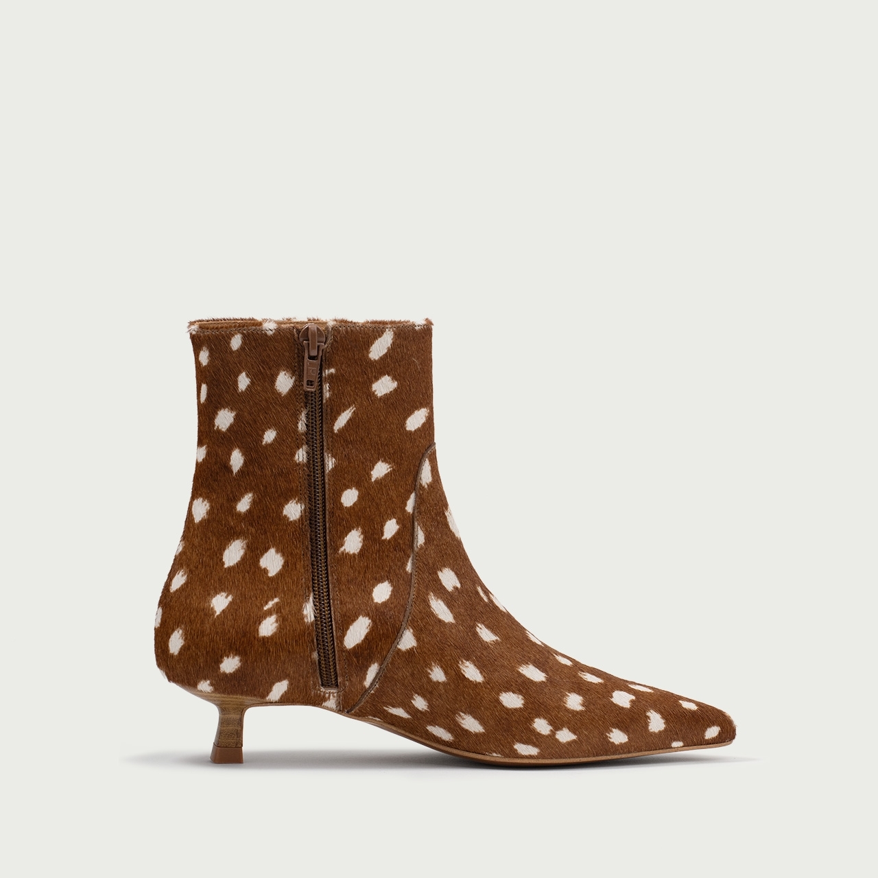 Botine cu toc mic Daria din piele naturalǎ pony hair cu imprimeu căprioară - Img 7