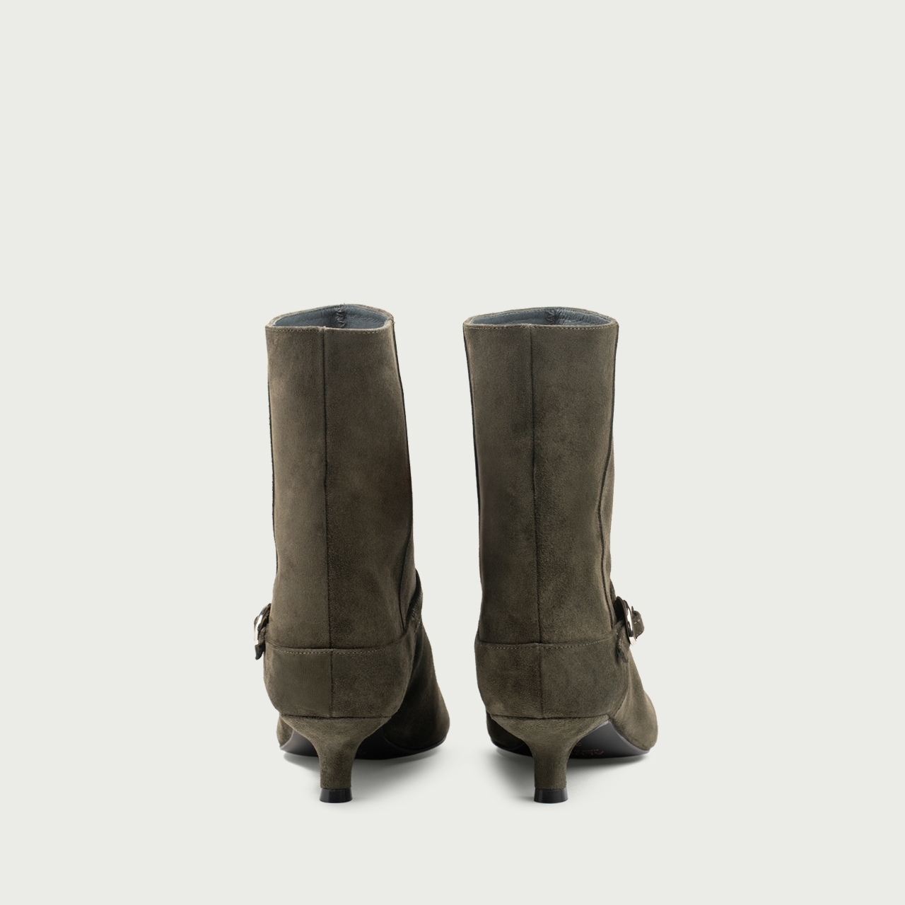 Botine cu toc mic khaki Amal din piele întoarsă naturală - Img 4