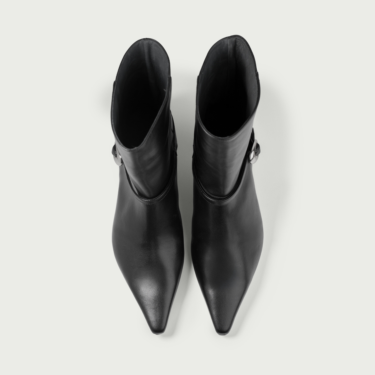 Botine cu toc mic negre Amal din piele naturală - Img 6