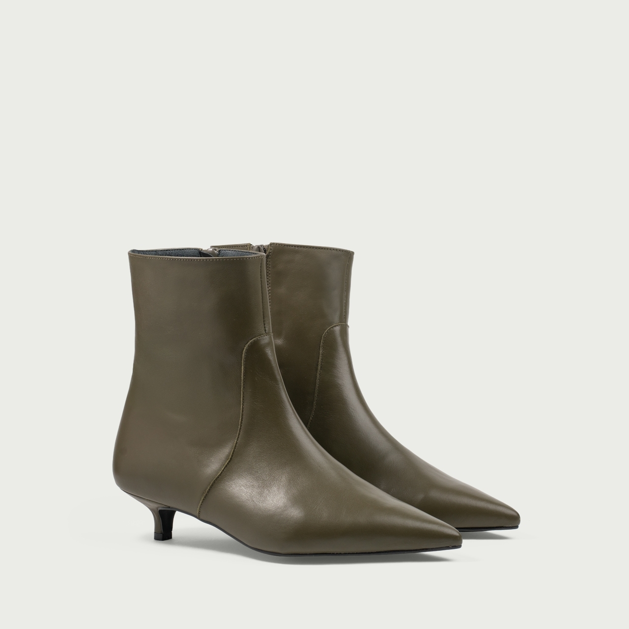 Botine cu toc mic verde olive Daria din piele naturalǎ - Img 2