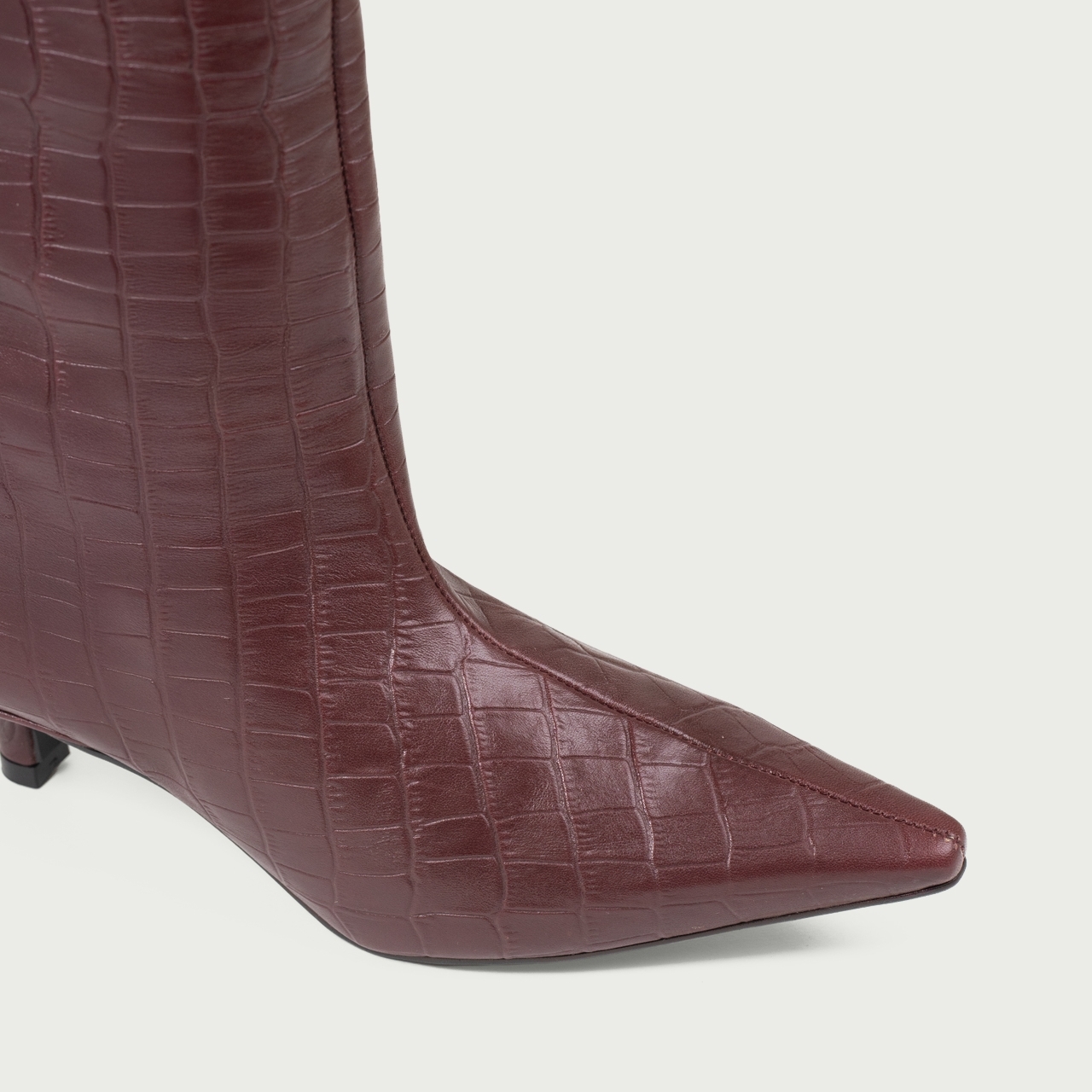 Cizme lungi cu toc mic burgundy Imani din piele naturală - Img 3