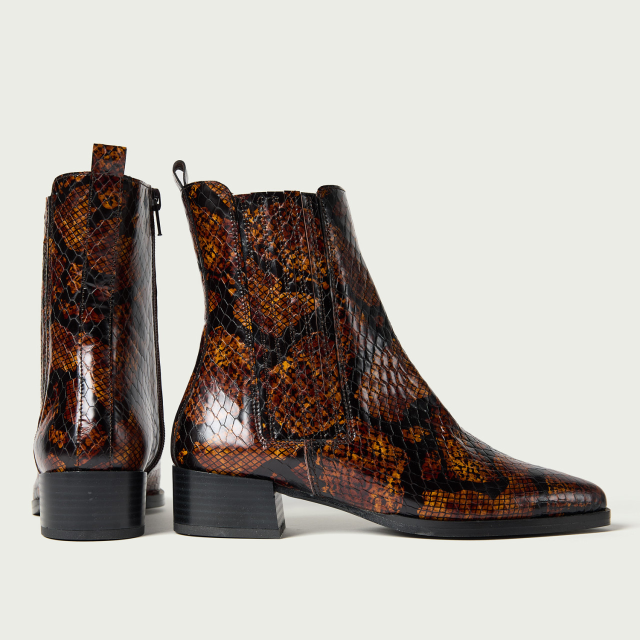 Cizme scurte Tanya din piele naturală cu vârf ascuțit animal print - Img 4