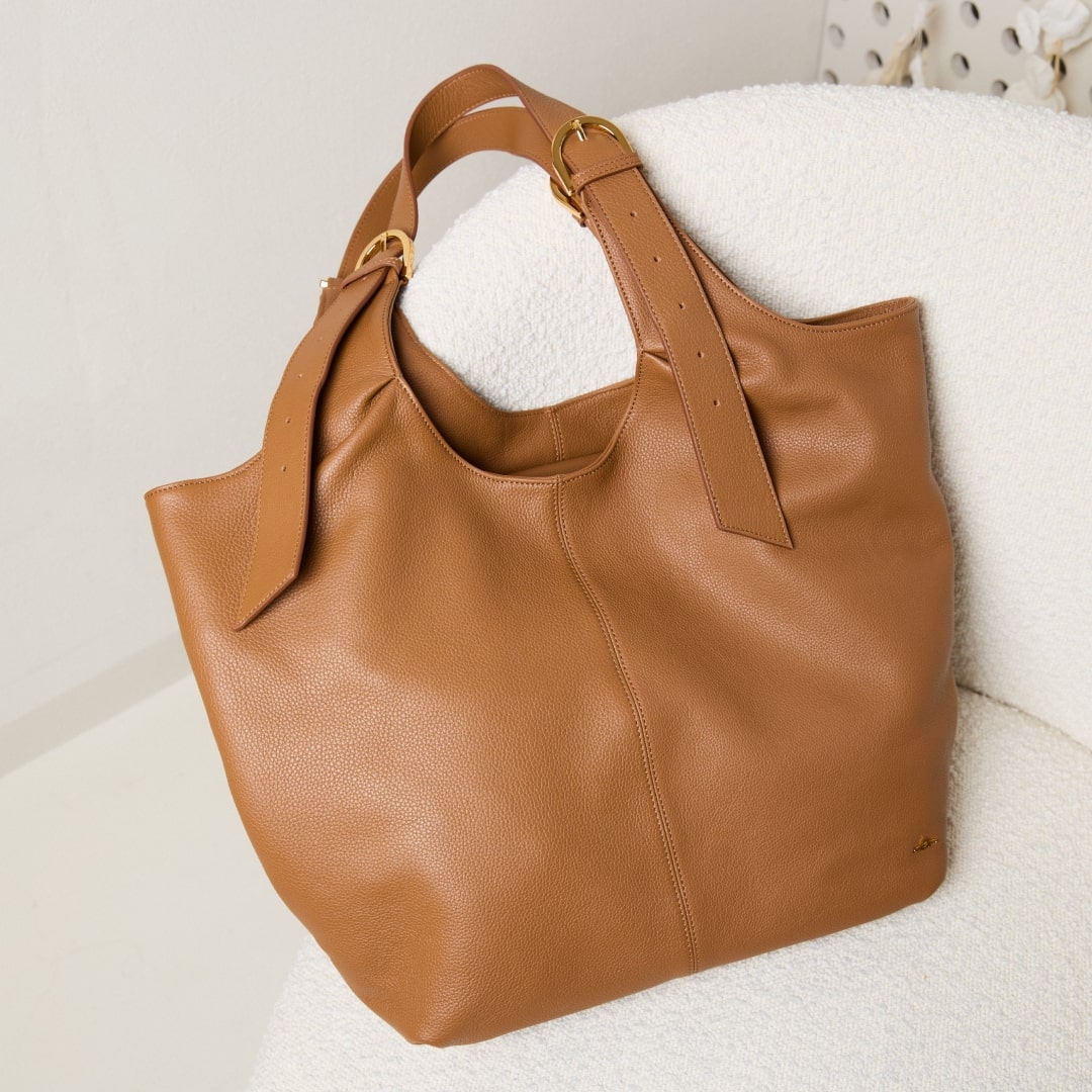 Geantă shopper camel deschis Terra din piele naturală - Img 4