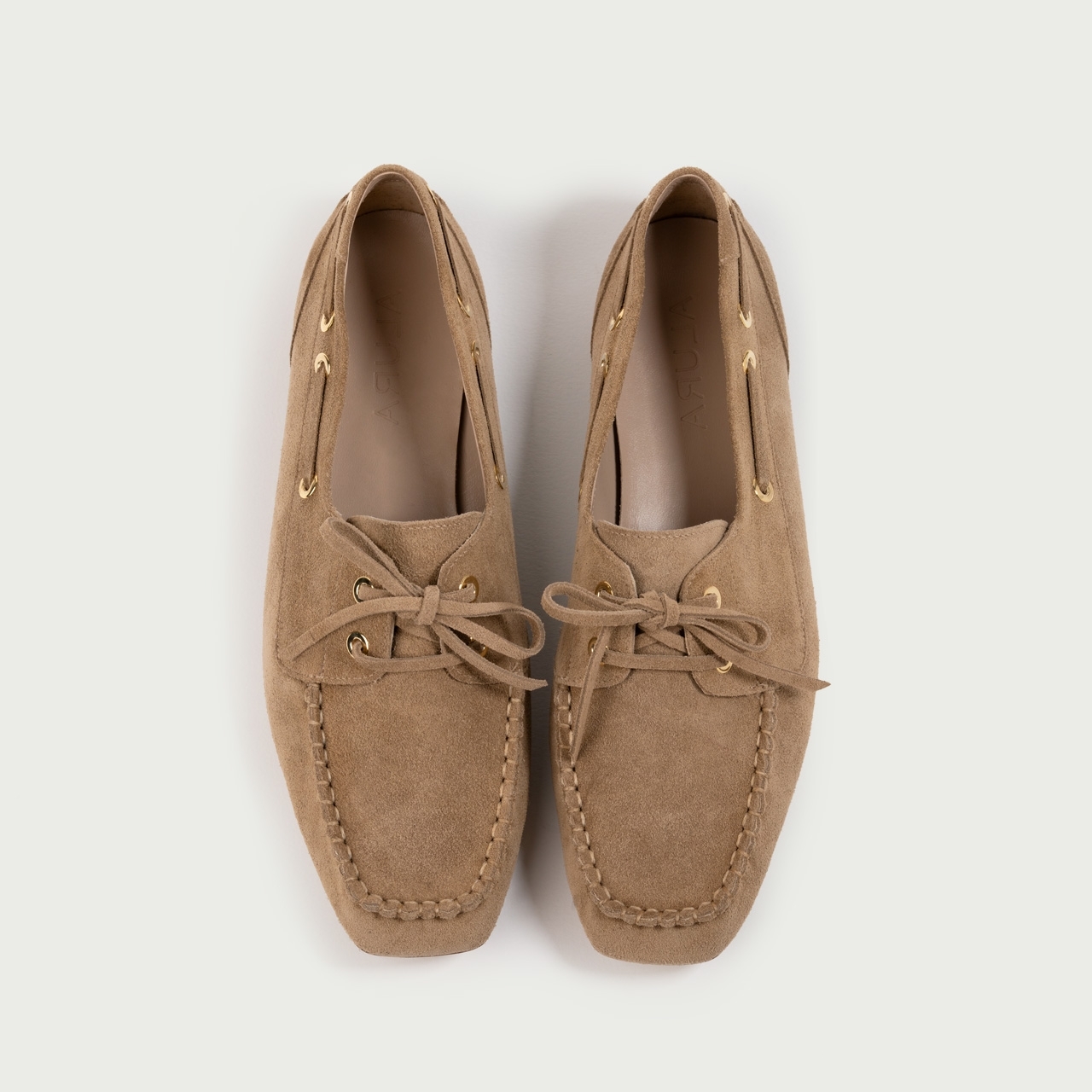 Mocasini camel deschis Margaux din piele întoarsă naturală - Img 4