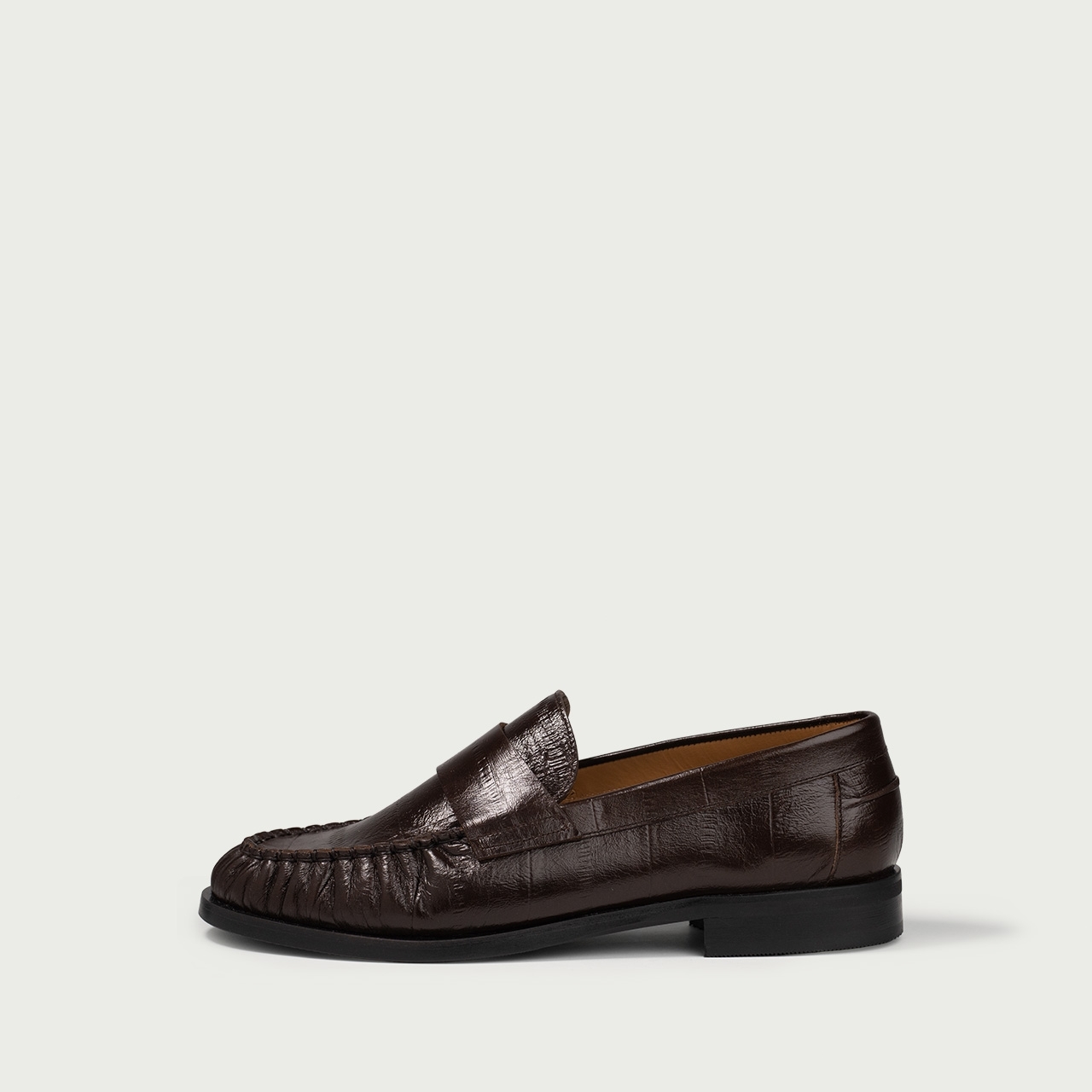 Mocasini maro Franca din piele naturală embosată - Img 2