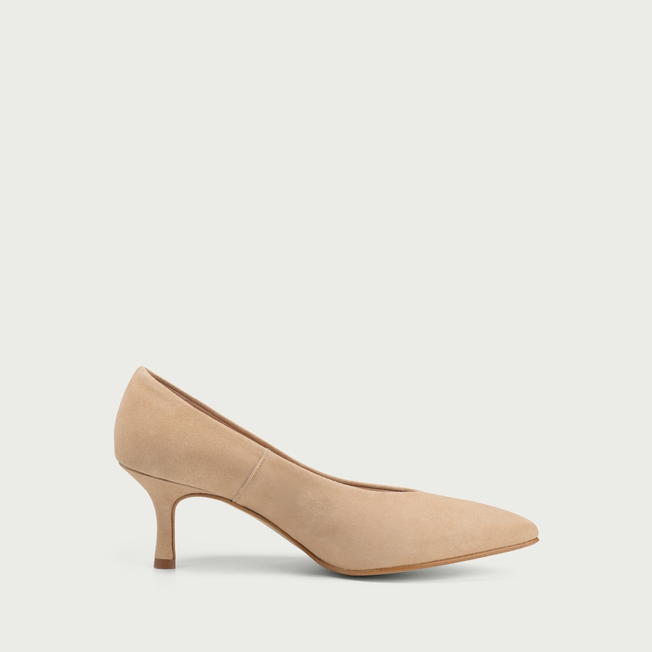 Pantofi cu toc subțire bej Alecsandra din piele întoarsă naturală - Img 4
