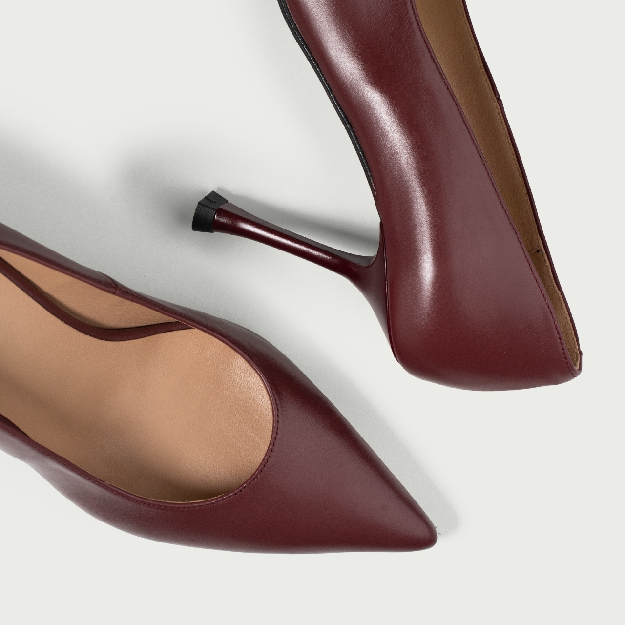 Pantofi cu toc subțire burgundy Hariette din piele naturală - Img 5