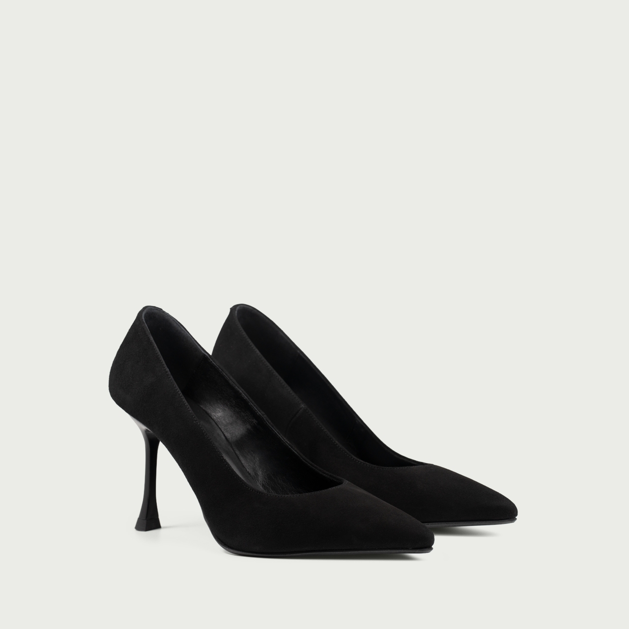 Pantofi cu toc subțire negri Hariette din piele întoarsă naturală - Img 2