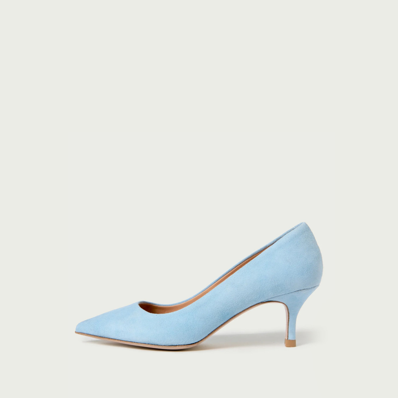 Pantofi Julie Velvet albastru pudră din piele întoarsă cu toc mic subțire