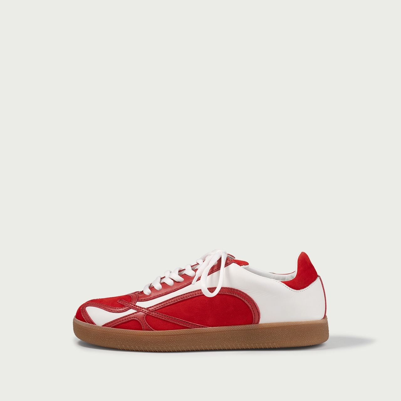 Pantofi sport albi cu detalii roșii Alma 001 din piele naturală - Img 1