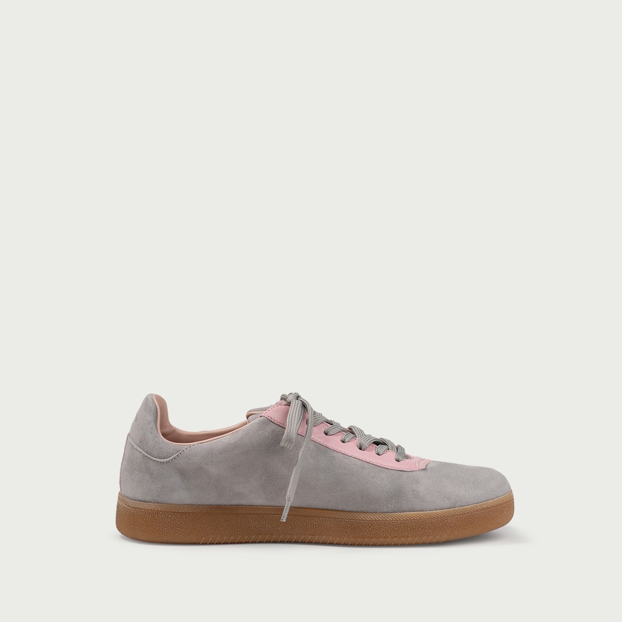 Pantofi sport gri cu detalii roz Alma 002 din piele întoarsă naturală - Img 6