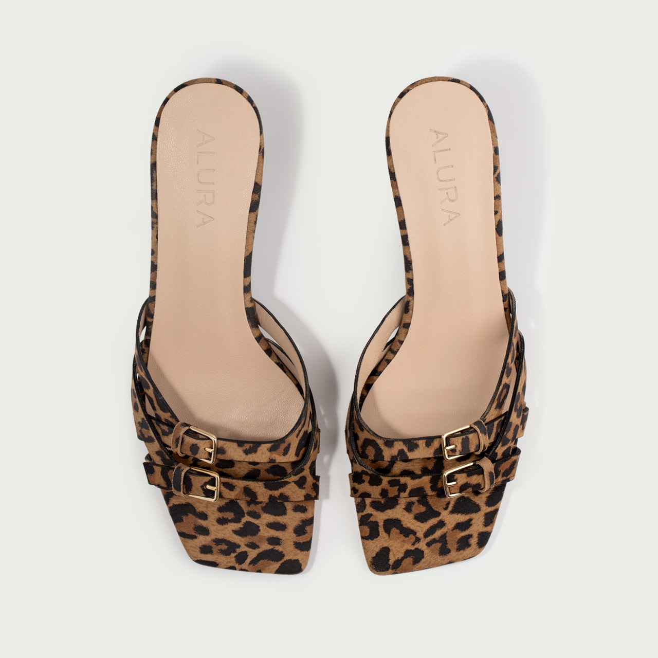 Papuci cu toc subțire animal print Aylin din piele întoarsă naturalǎ - Img 4