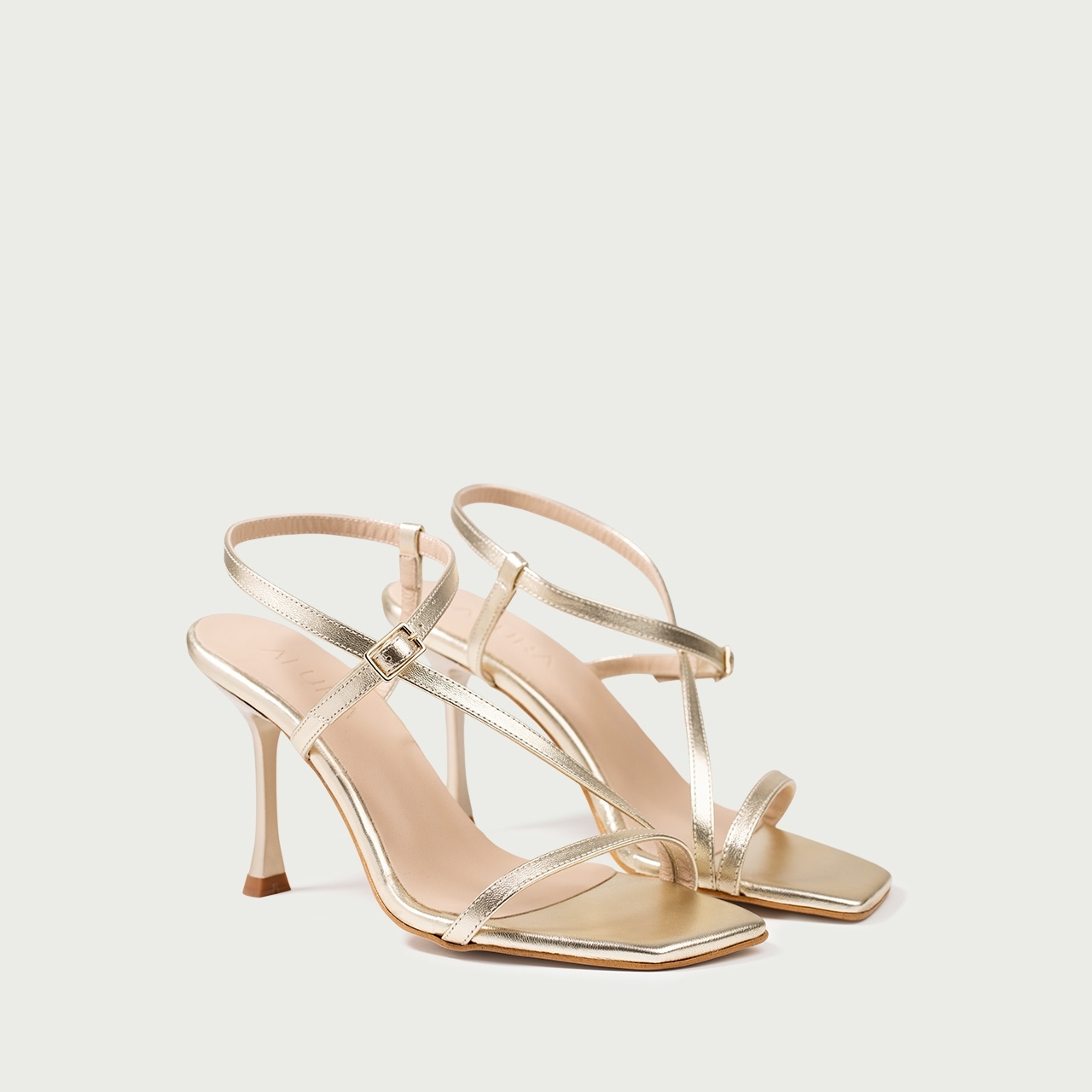 Sandale cu toc subțire aurii Amaia din piele naturală - Img 2