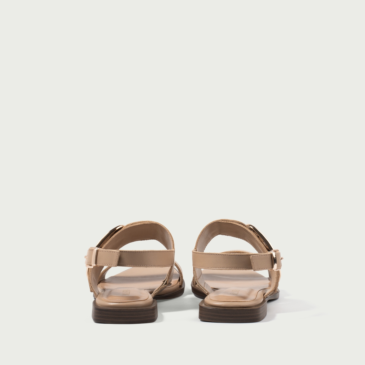 Sandale damă fără toc nude Caia din piele naturală cu accesoriu metalic - Img 6