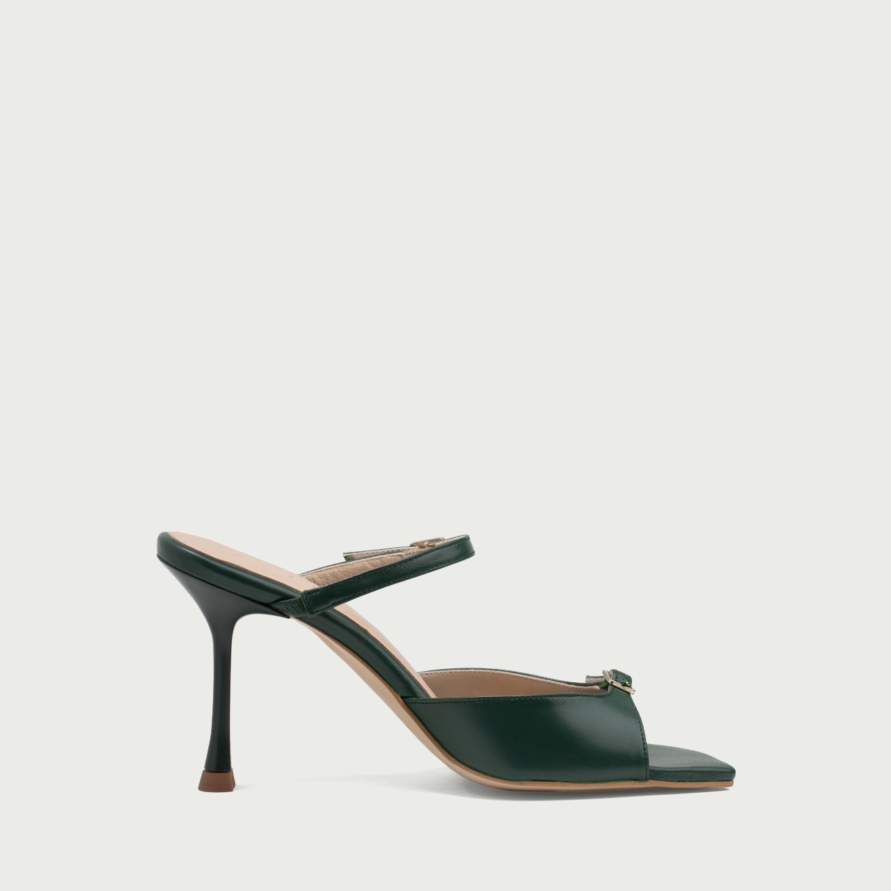 Sandale elegante cu toc subțire verde închis Valentina din piele naturalǎ - Img 3
