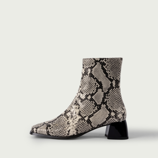 Cizme scurte snake print cu toc gros Zora din piele naturală