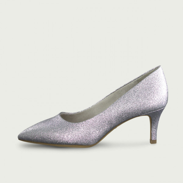 Pantofi damă argintii cu toc mic și subțire