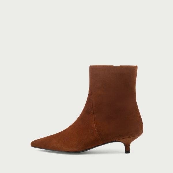 Botine cu toc mic camel Daria din piele întoarsă naturalǎ