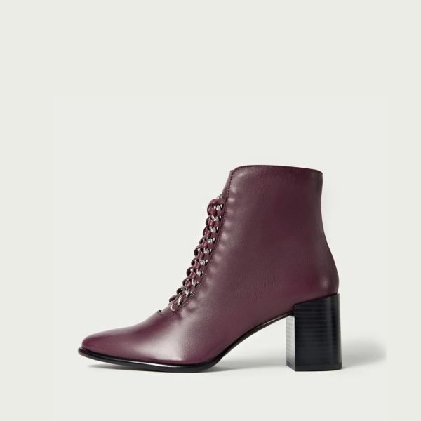 Botine Danielle din piele naturală bordo cu șiret