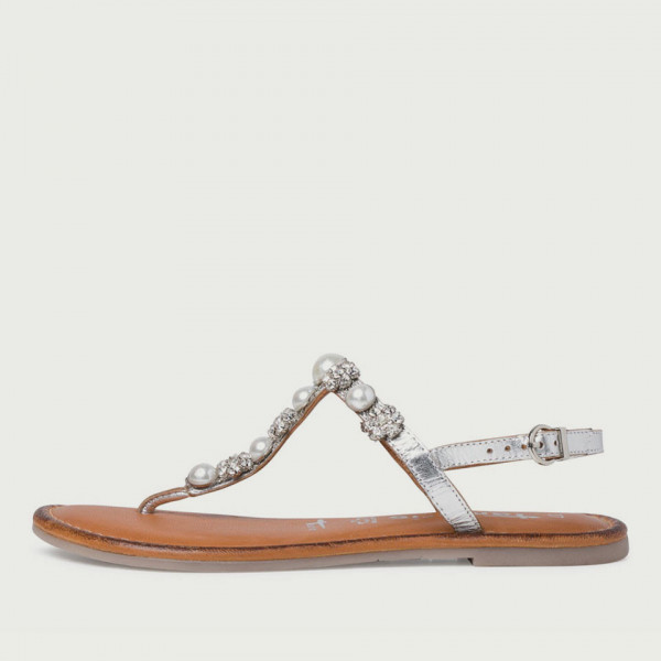 Sandale damă argintii din piele naturală accesorizate