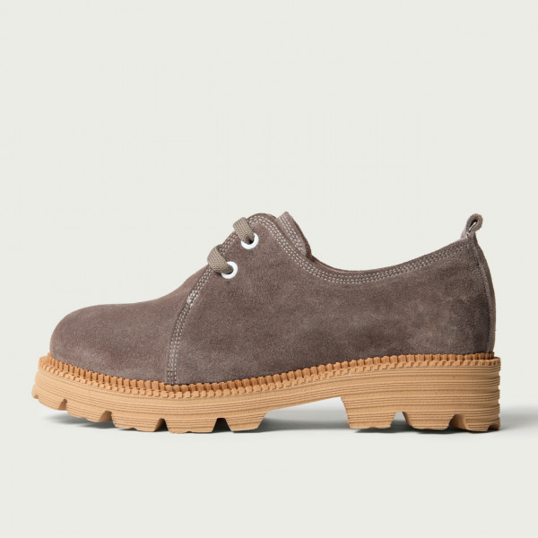 Pantofi casual Emma gri din piele naturală întoarsă cu șiret