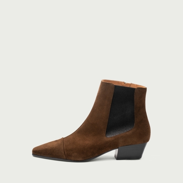 Botine chelsea maro ciocolatiu Rebekah din piele întoarsă naturală