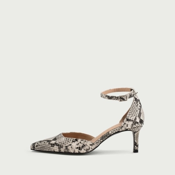 Pantofi cu toc subțire și baretǎ pe picior Ina din piele naturală snake print