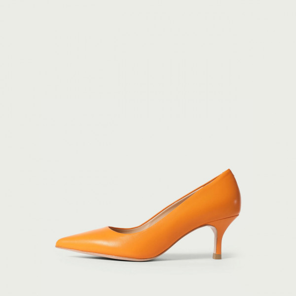 Pantofi stiletto portocalii Julie din piele naturală cu toc mic