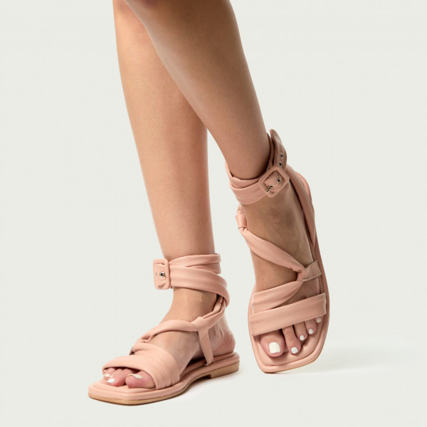 Sandale Ellie roz pudră din piele naturală cu baretă în jurul gleznei
