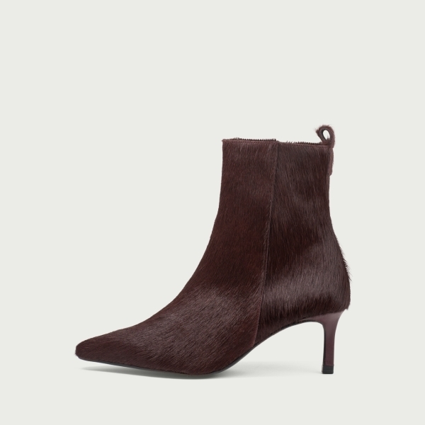 Botine burgundy cu toc subțire Alicia din piele naturală cu păr