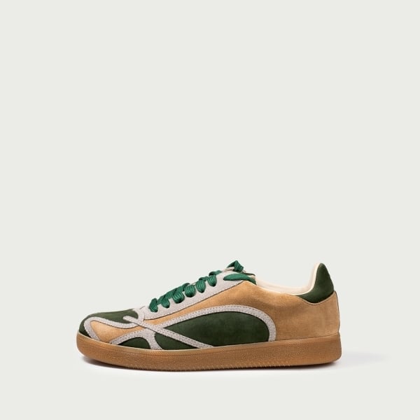 Pantofi sport multicolor verde/bej Alma 001 din piele întoarsă naturală