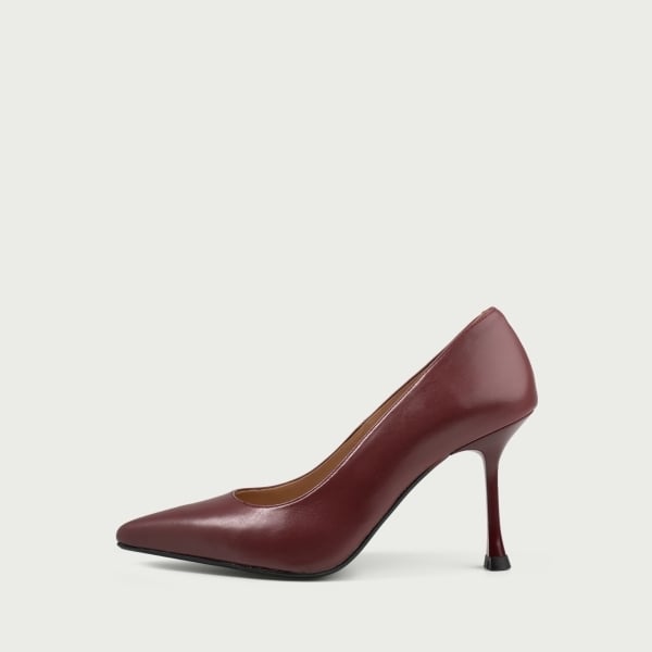 Pantofi cu toc subțire burgundy Hariette din piele naturală