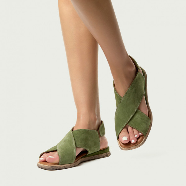 Sandale Dayana verzi din piele întoarsă extra confort