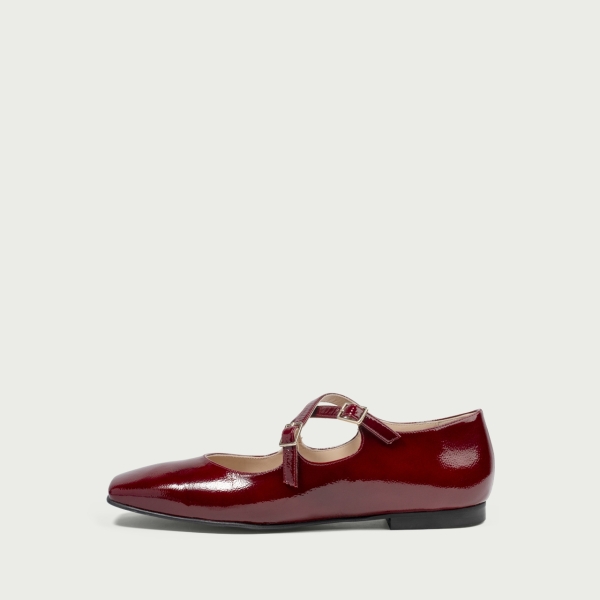 Balerini bordo cu vârful pătrat Christinne din piele naturală lăcuită