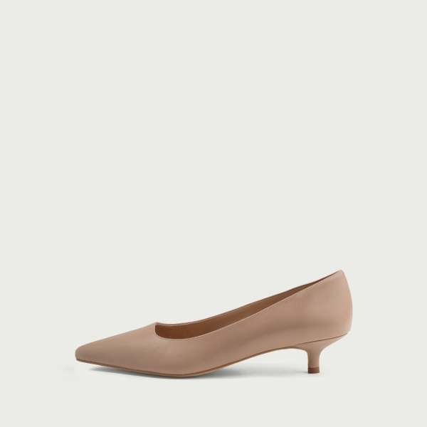 Pantofi cu toc mic nude Anemona din piele naturalǎ