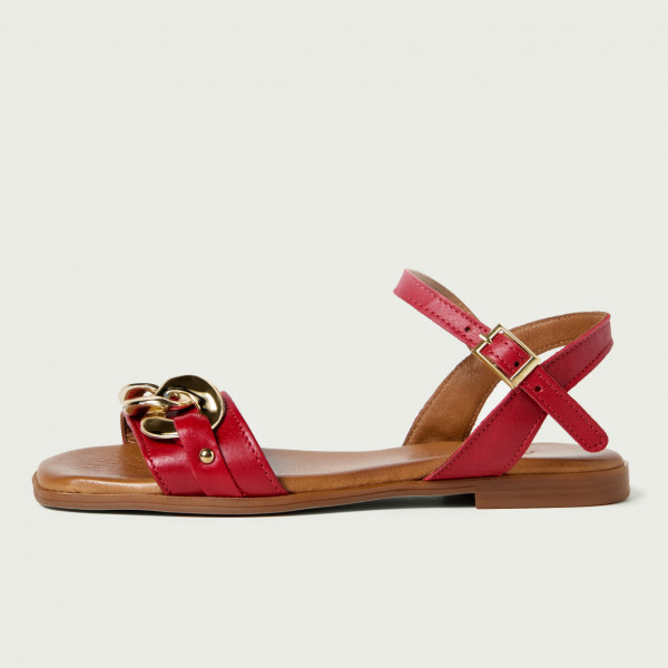 Sandale roșii Kaya din piele naturală cu lanț supradimensionat
