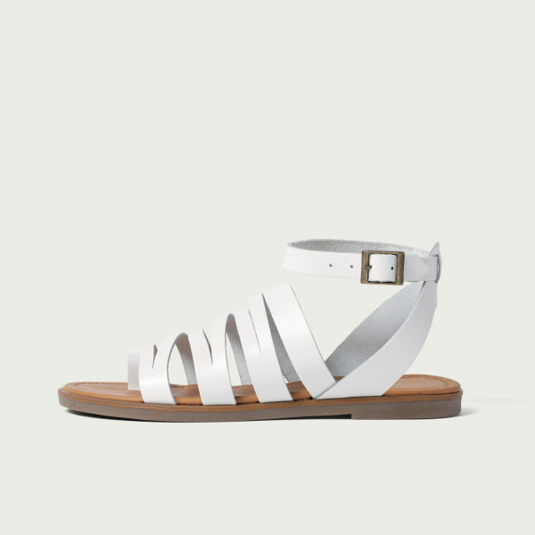 Sandale albe fără toc Noelle din piele naturală cu multi barete