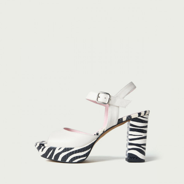 Sandale cu toc gros si platformă Albertine cu imprimeu zebră din piele