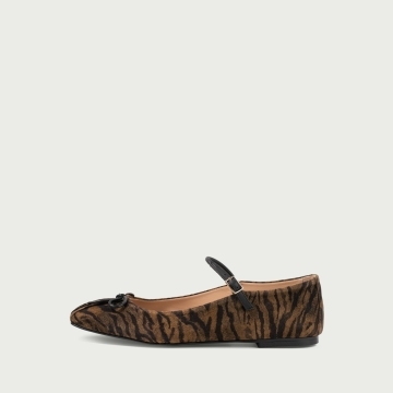 Balerini animal print cu vârf pǎtrat Leila din piele întoarsă naturală