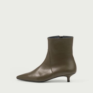 Botine cu toc mic verde olive Daria din piele naturalǎ