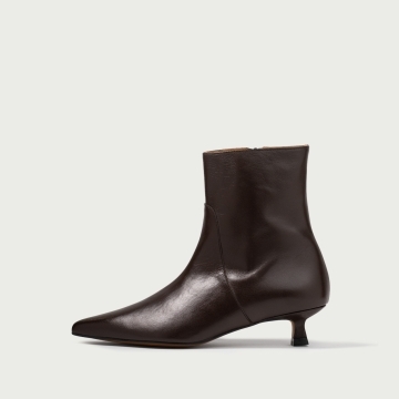 Botine maro ciocolatiu cu toc mic Daria din piele naturalǎ