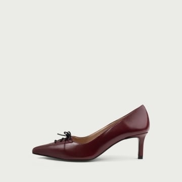 Pantofi burgundy cu toc subțire și șiret Ally din piele naturală